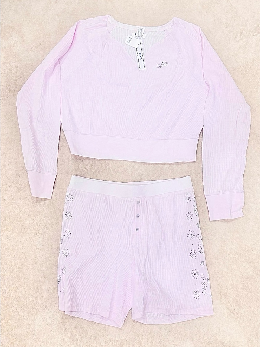 Victoria's Secret PINK Thermal Short Pajama Set Bling Size L NEW With Tags - Picture 4 of 4
